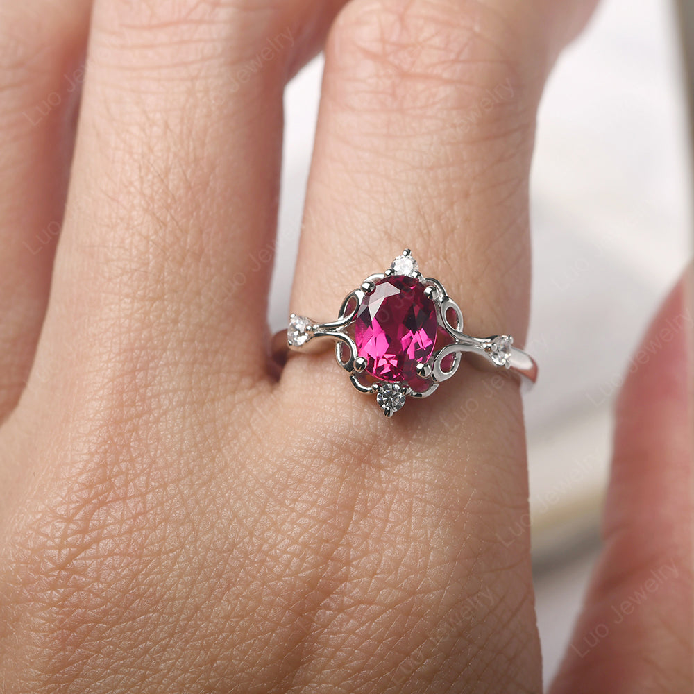 Ruby Ring Oval Vintage Engagement Ring - LUO Jewelry
