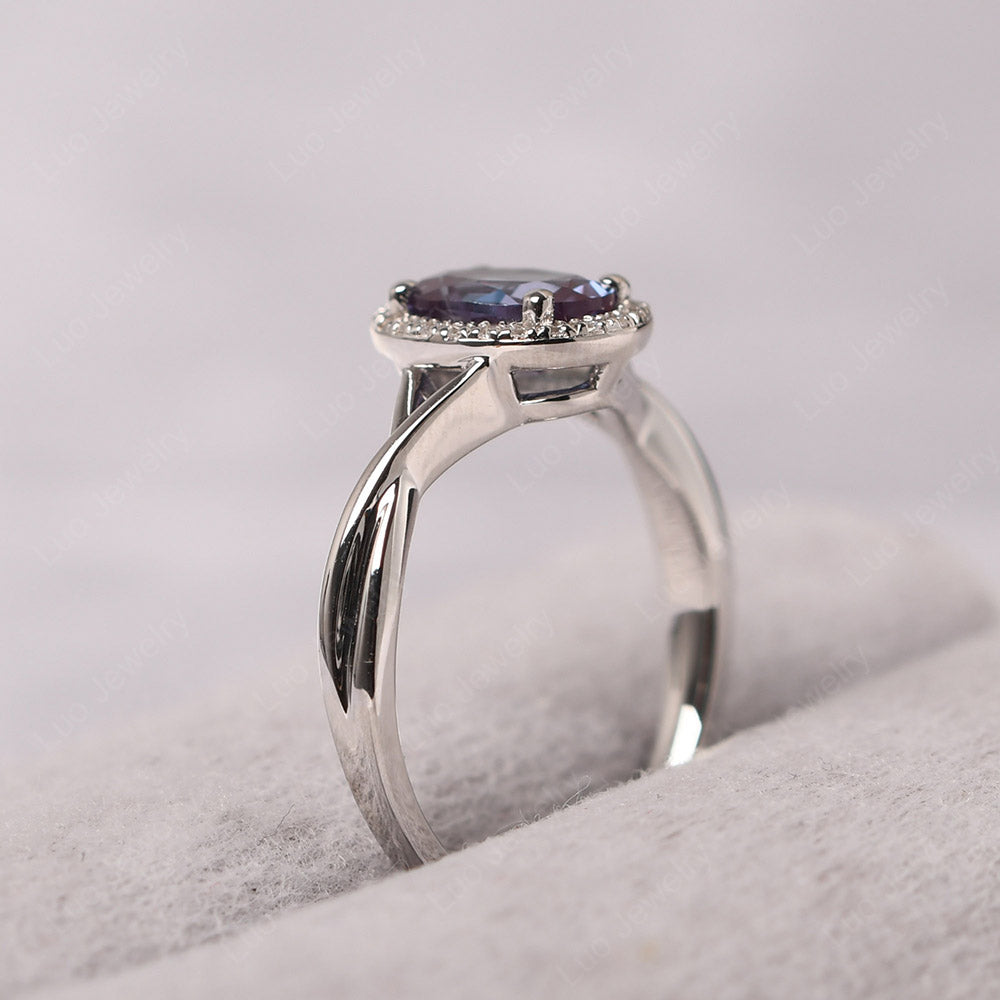 Oval Alexandrite Halo Engagement Ring - LUO Jewelry