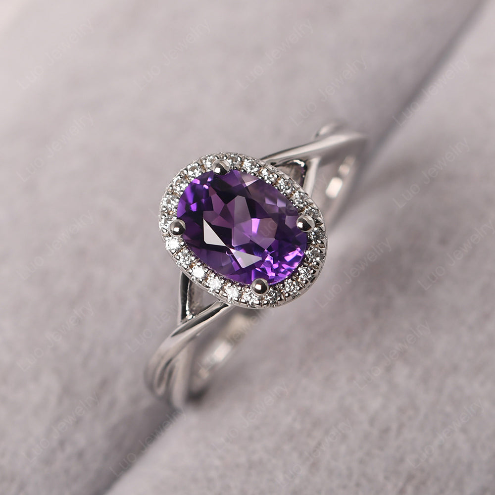 Lab-Created Amethyst & Topaz Silver Plated Ring – Oval Purple Gemstone Women's Gift