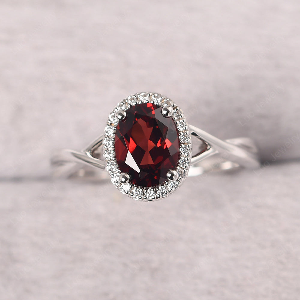 Oval Garnet Halo Engagement Ring - LUO Jewelry