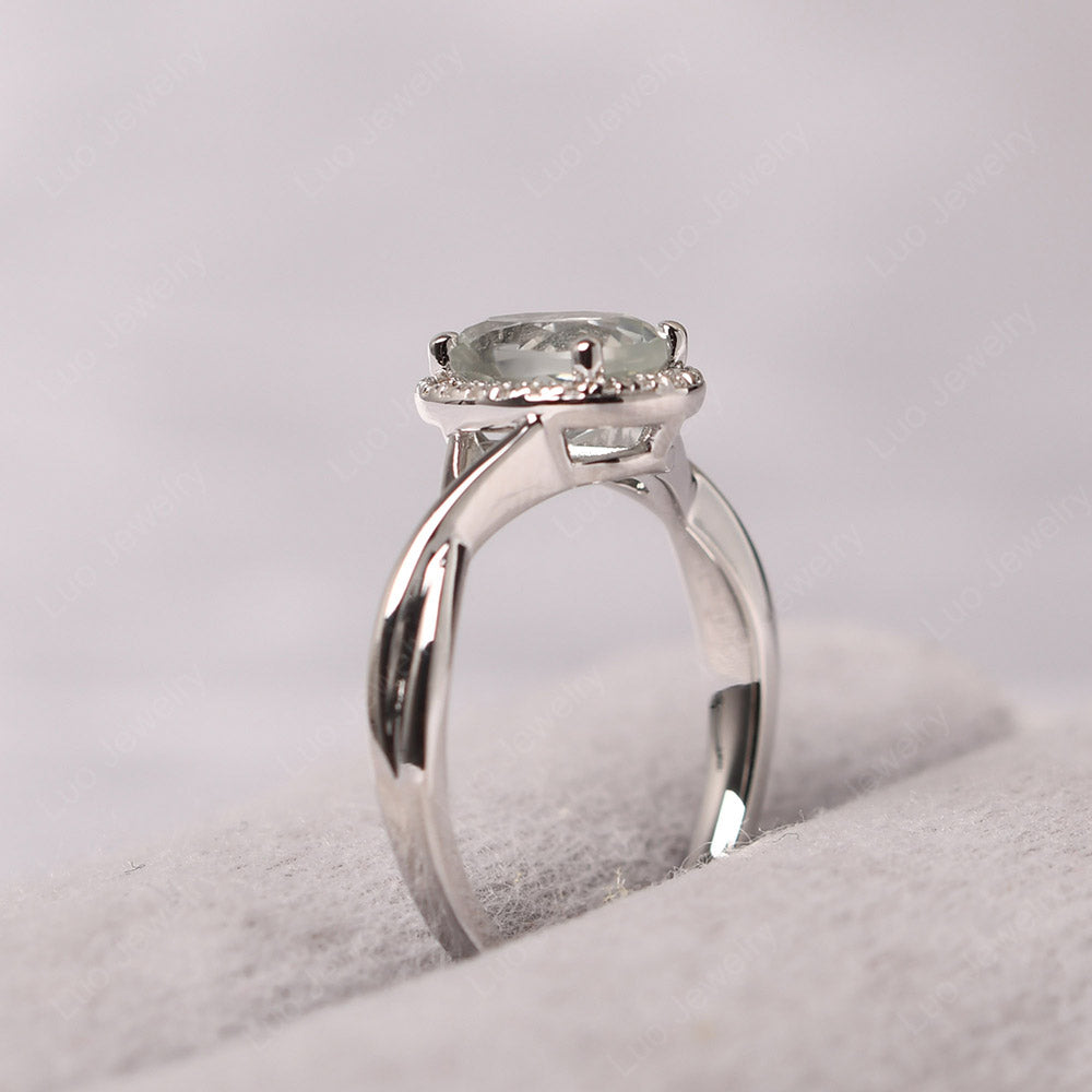Oval Green Amethyst Halo Engagement Ring - LUO Jewelry