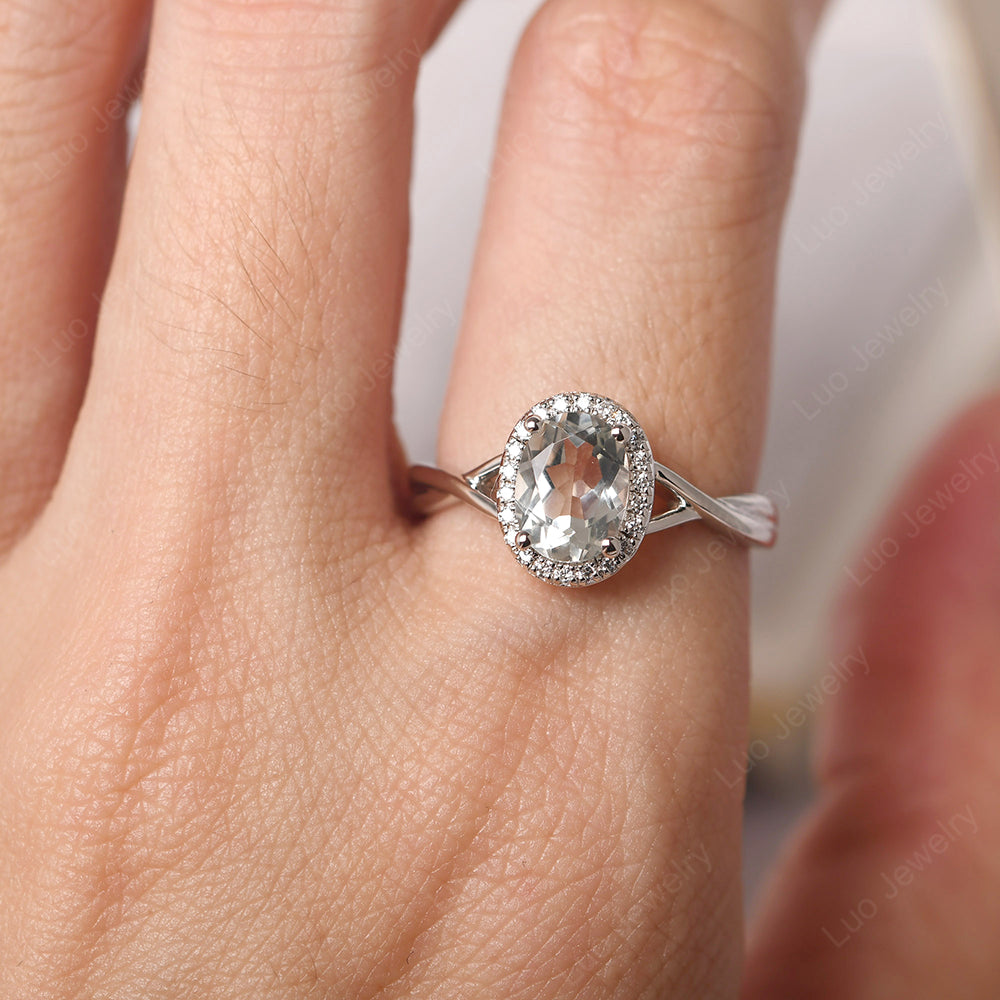 Oval Green Amethyst Halo Engagement Ring - LUO Jewelry