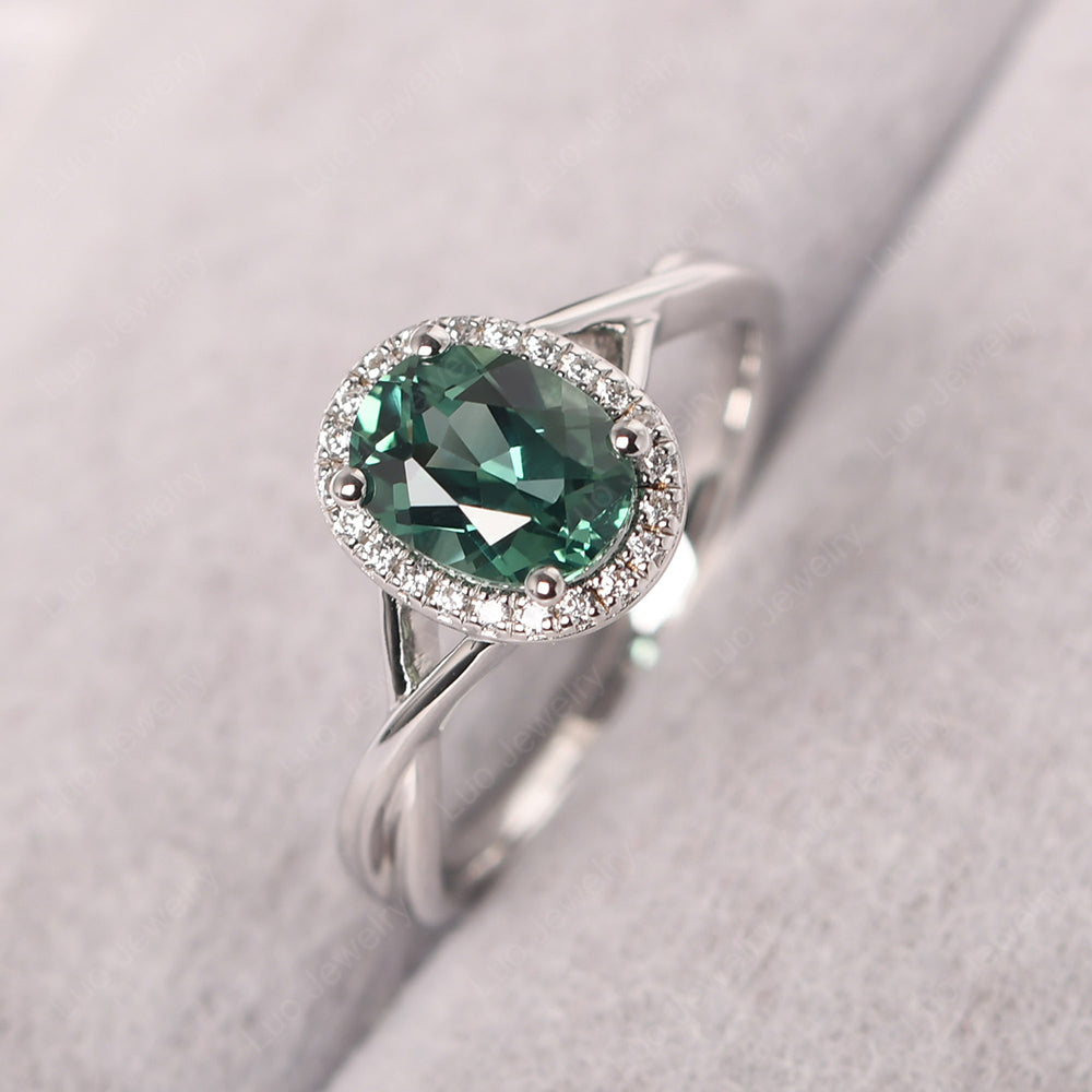 Oval Green Sapphire Halo Engagement Ring - LUO Jewelry