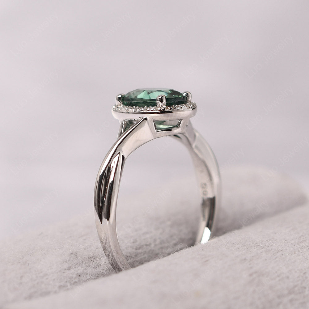 Oval Green Sapphire Halo Engagement Ring - LUO Jewelry