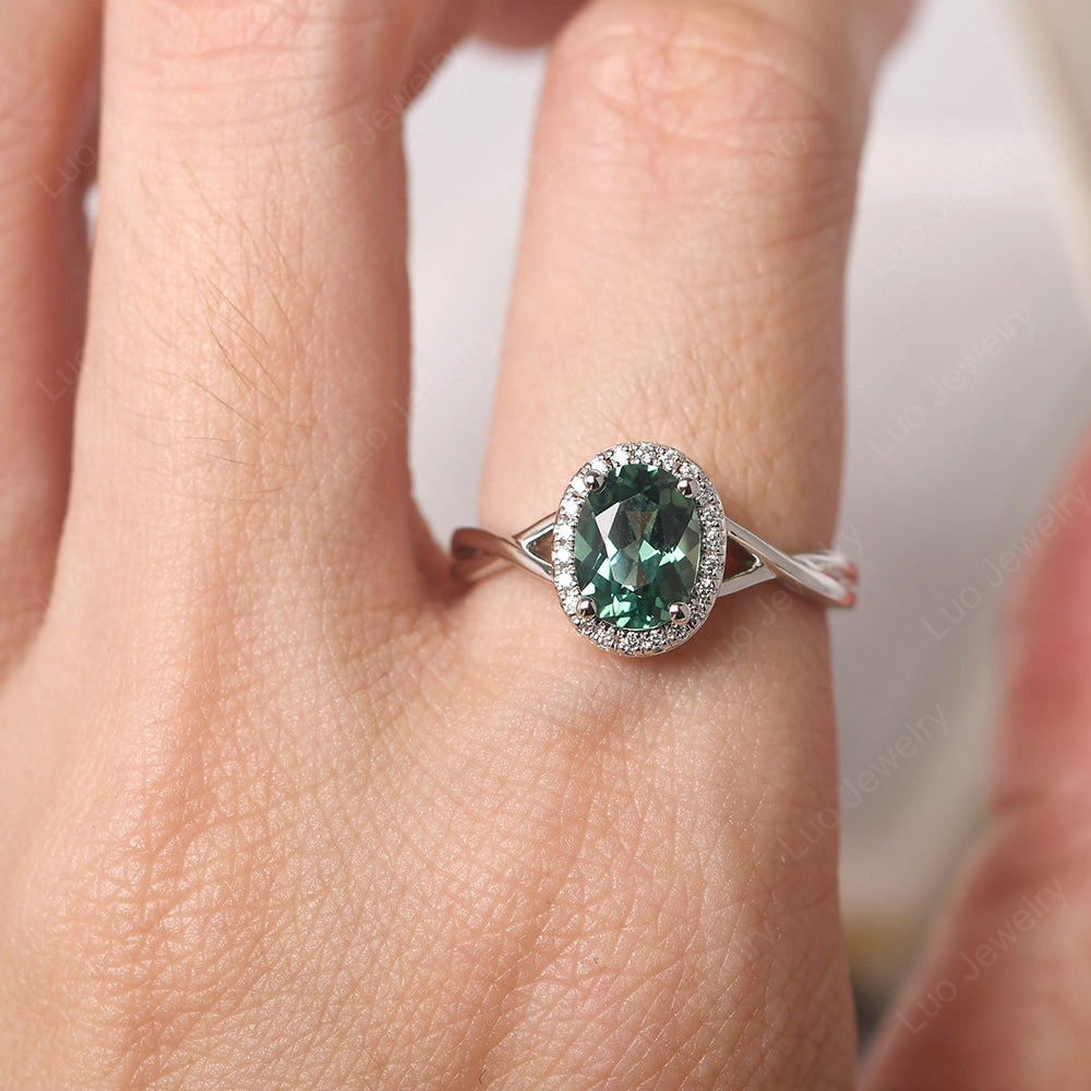 Oval Green Sapphire Halo Engagement Ring - LUO Jewelry