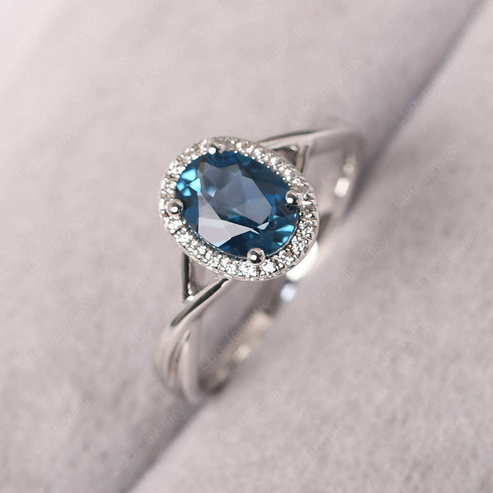 Oval London Blue Topaz Halo Engagement Ring - LUO Jewelry