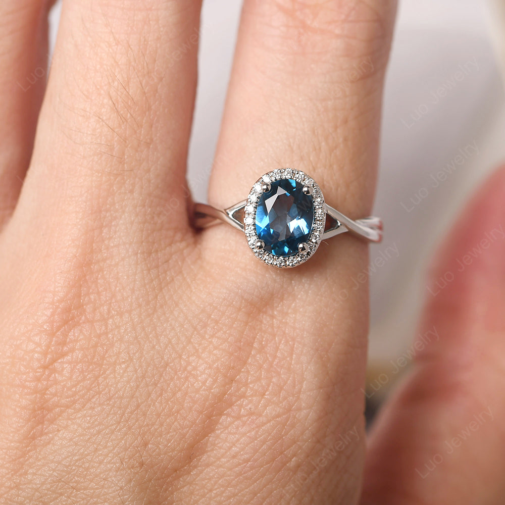 Oval London Blue Topaz Halo Engagement Ring - LUO Jewelry