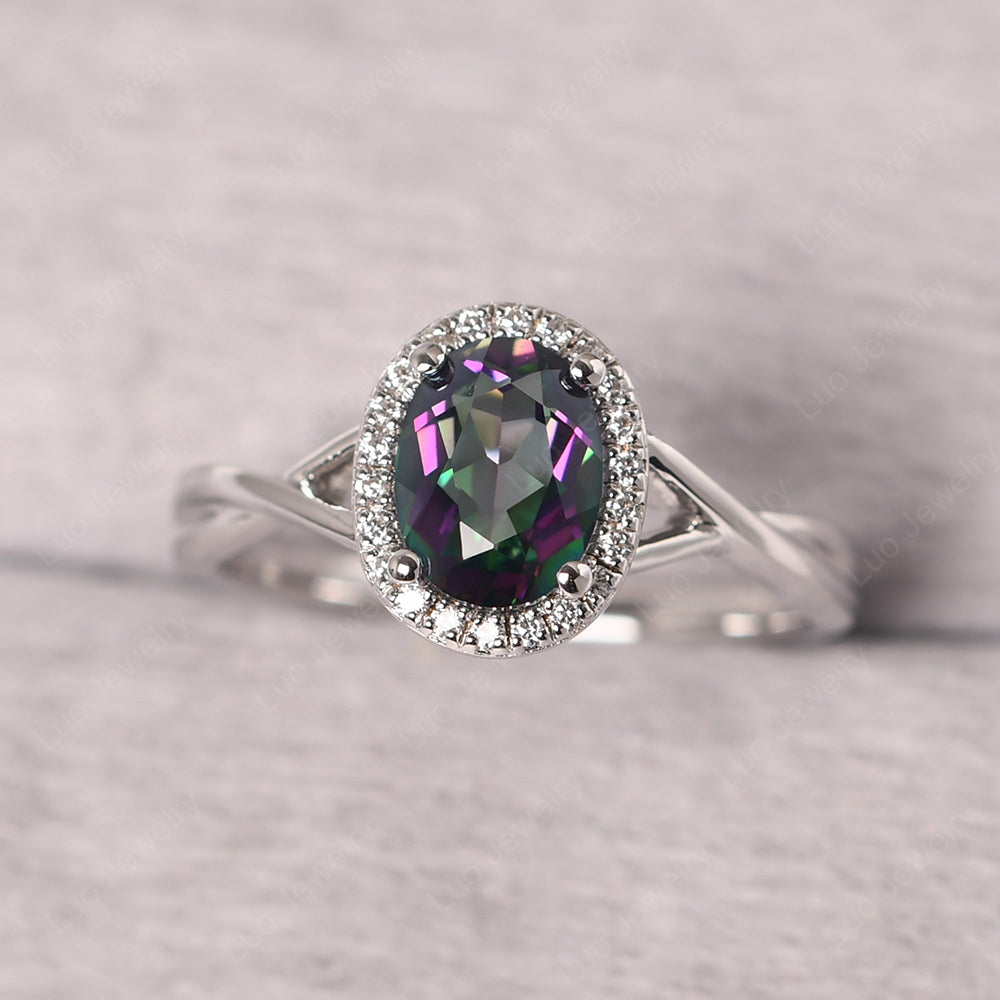 Oval Mystic Topaz Halo Engagement Ring - LUO Jewelry