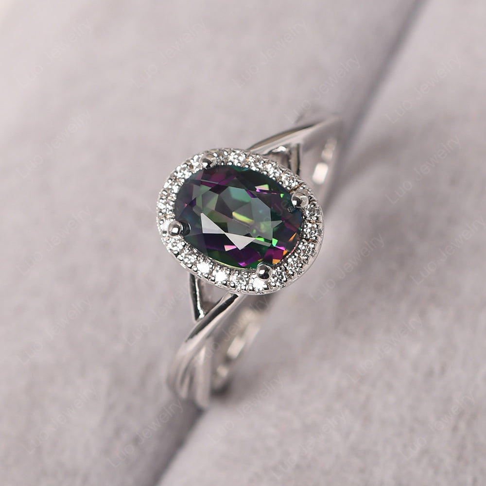 Oval Mystic Topaz Halo Engagement Ring - LUO Jewelry