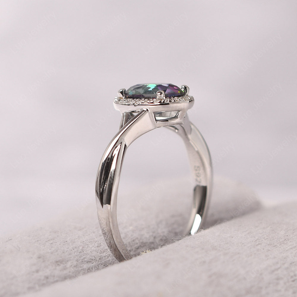 Oval Mystic Topaz Halo Engagement Ring - LUO Jewelry
