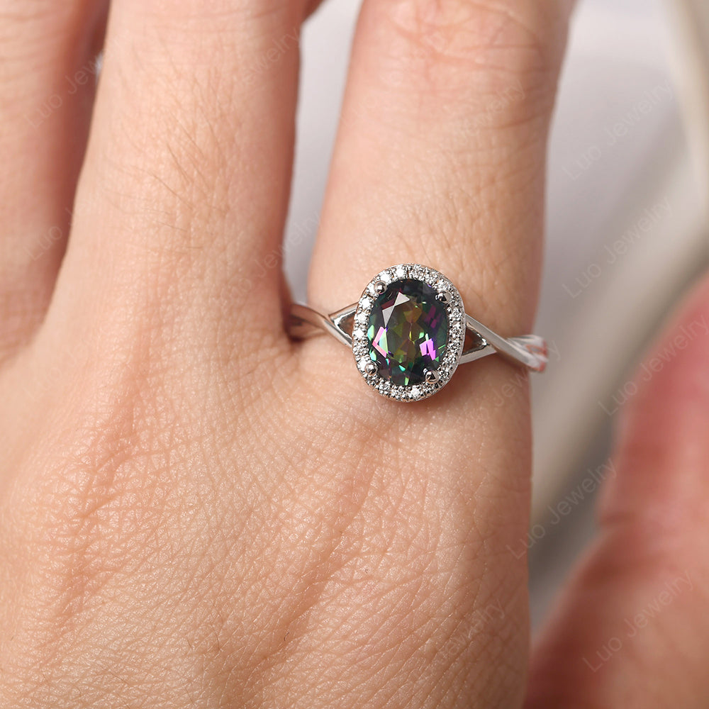 Oval Mystic Topaz Halo Engagement Ring - LUO Jewelry
