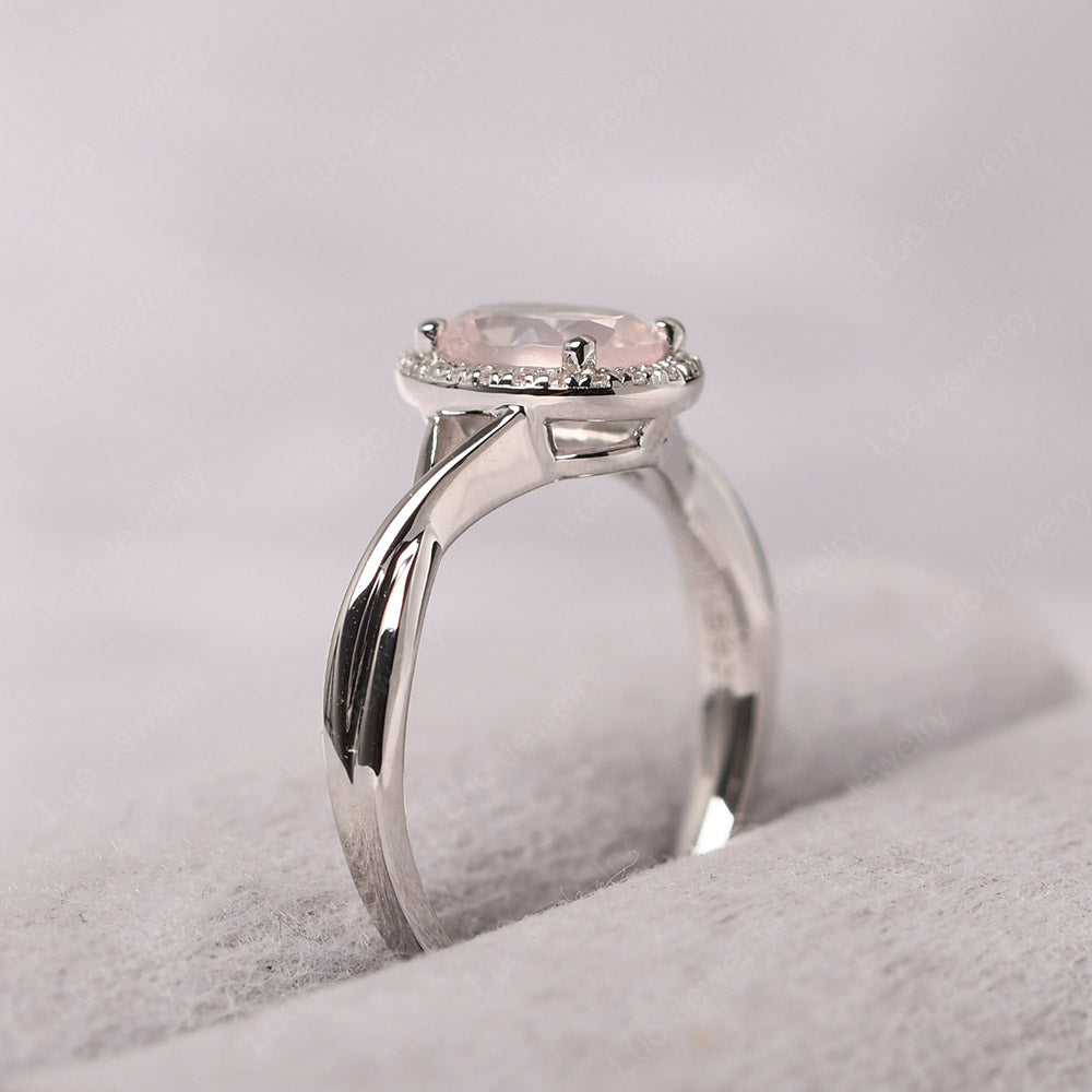 Oval Rose Quartz Halo Engagement Ring - LUO Jewelry