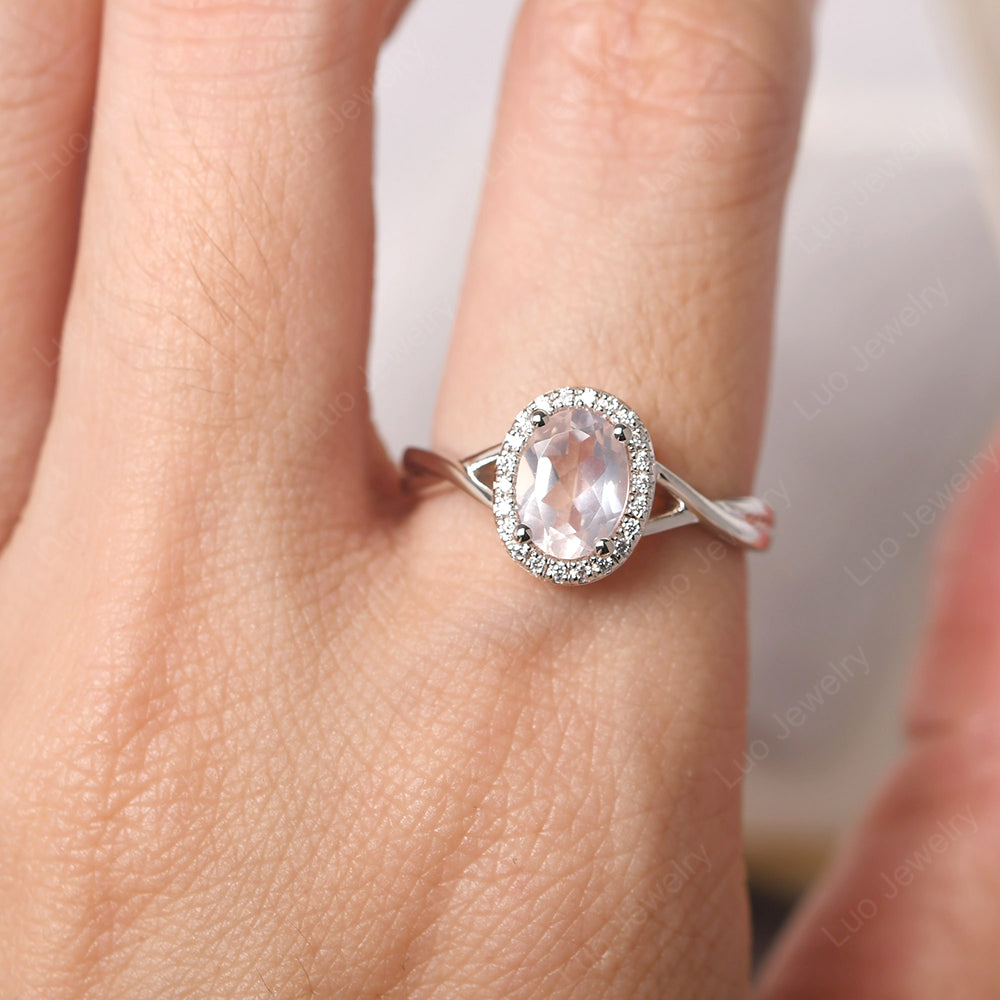 Oval Rose Quartz Halo Engagement Ring - LUO Jewelry