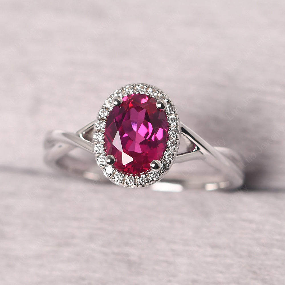 Oval Ruby Halo Engagement Ring - LUO Jewelry
