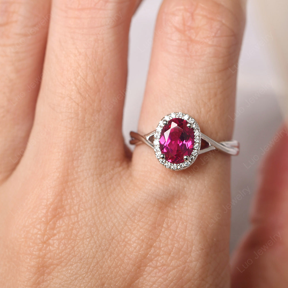 Oval Ruby Halo Engagement Ring - LUO Jewelry