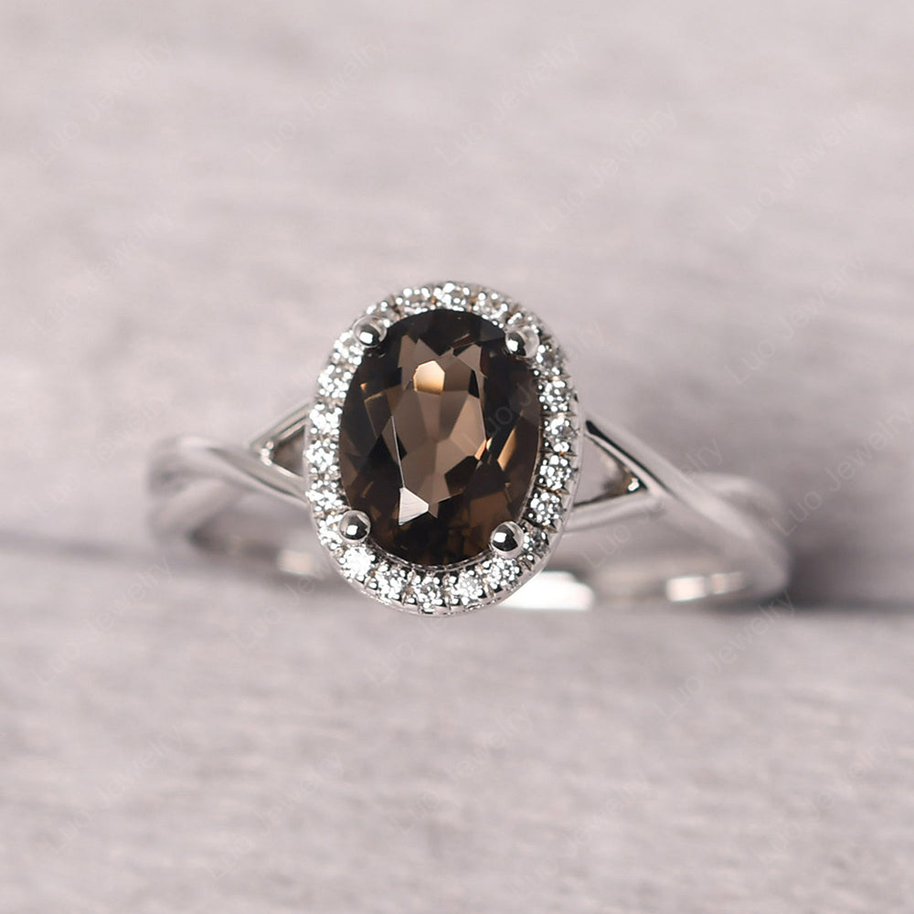 Oval Smoky Quartz  Halo Engagement Ring - LUO Jewelry
