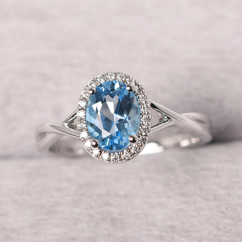 Oval Swiss Blue Topaz Halo Engagement Ring - LUO Jewelry