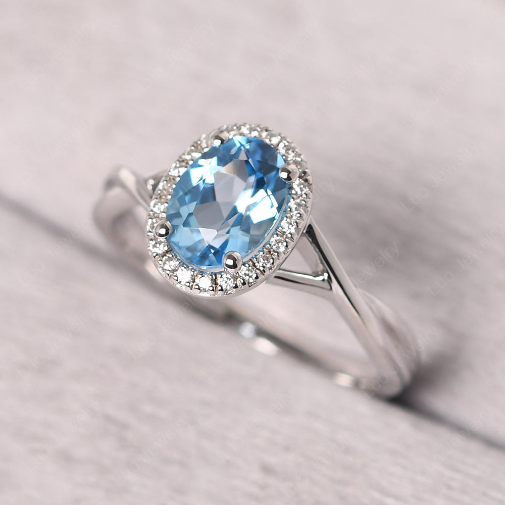 Oval Swiss Blue Topaz Halo Engagement Ring - LUO Jewelry