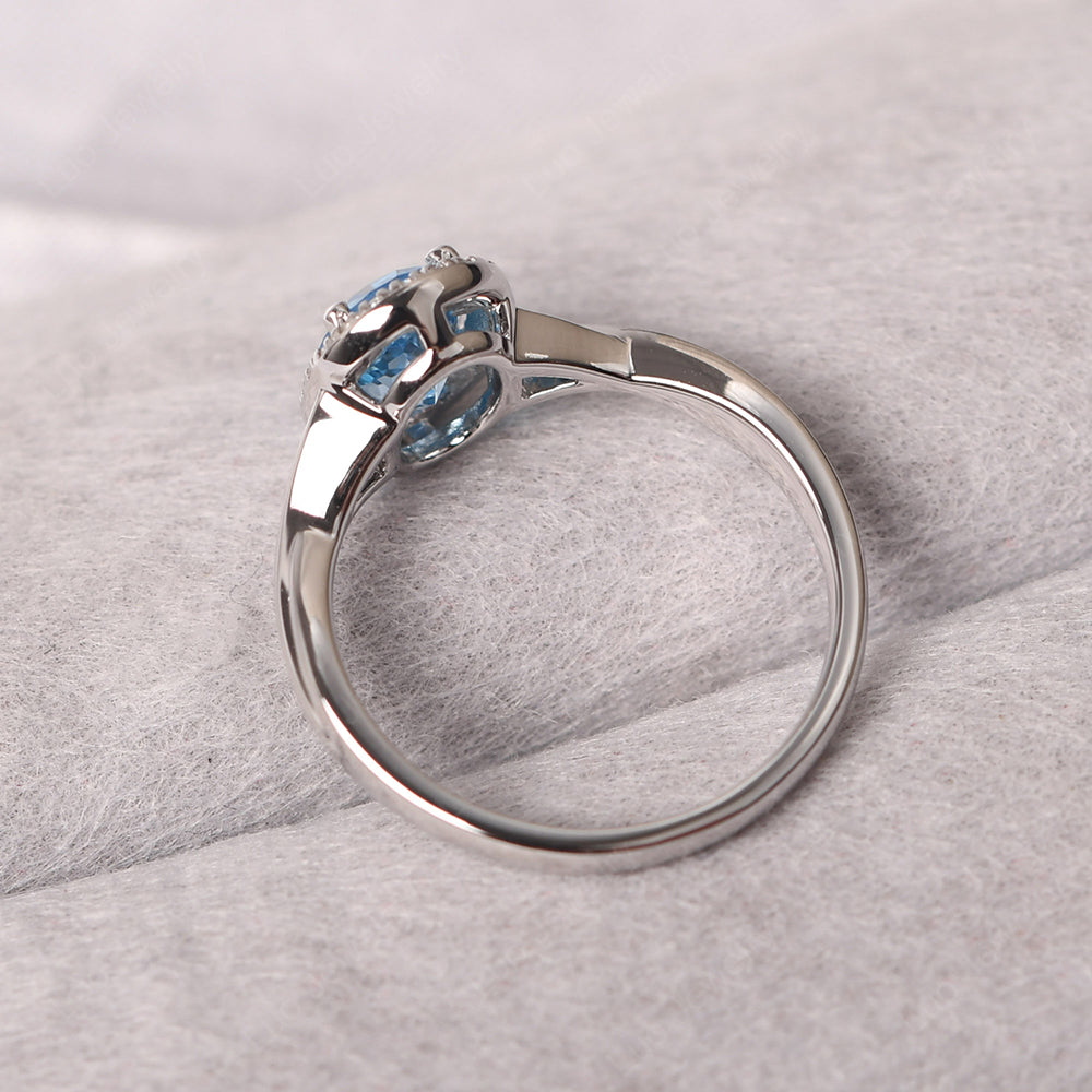 Oval Swiss Blue Topaz Halo Engagement Ring - LUO Jewelry
