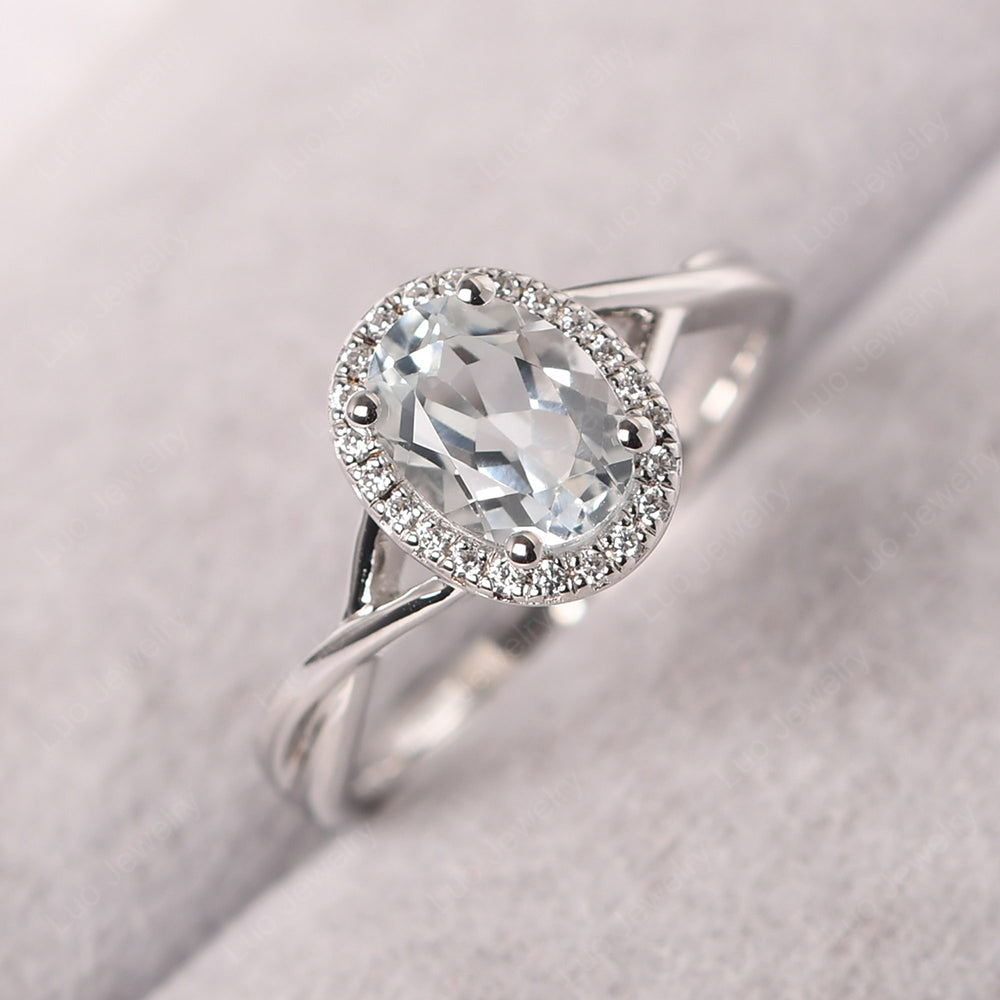 Oval White Topaz Halo Engagement Ring - LUO Jewelry