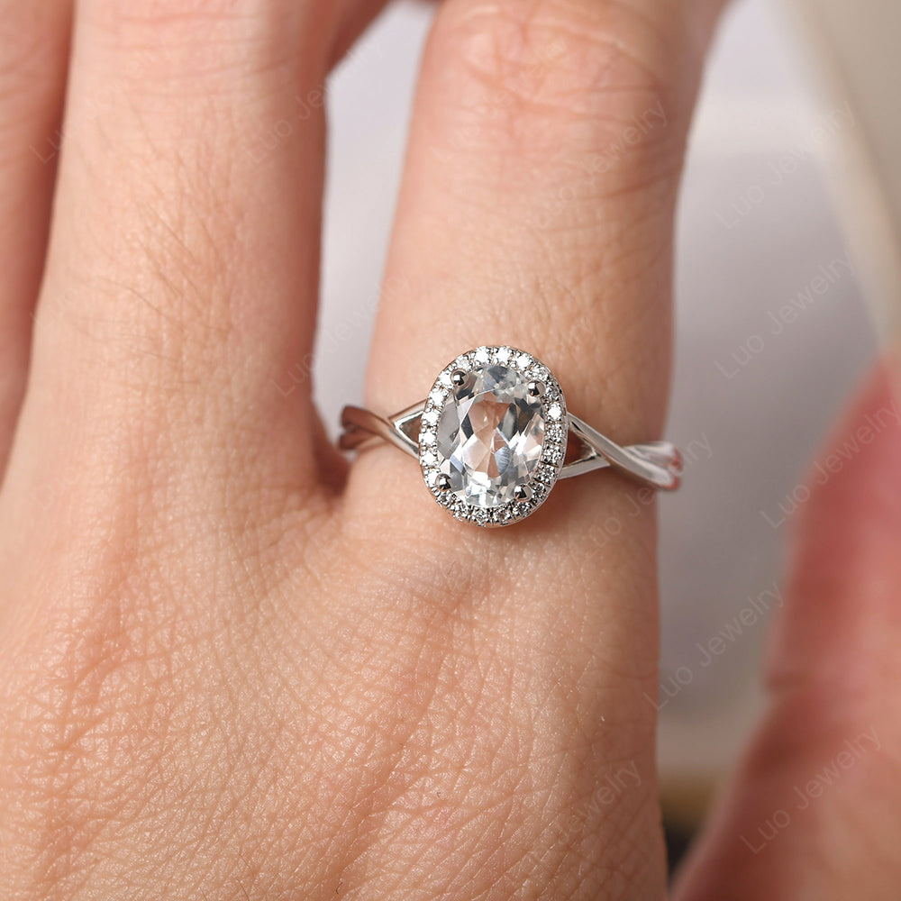 Oval White Topaz Halo Engagement Ring - LUO Jewelry