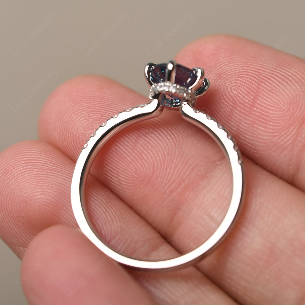 Alexandrite Hidden Halo Oval Engagement Ring - LUO Jewelry