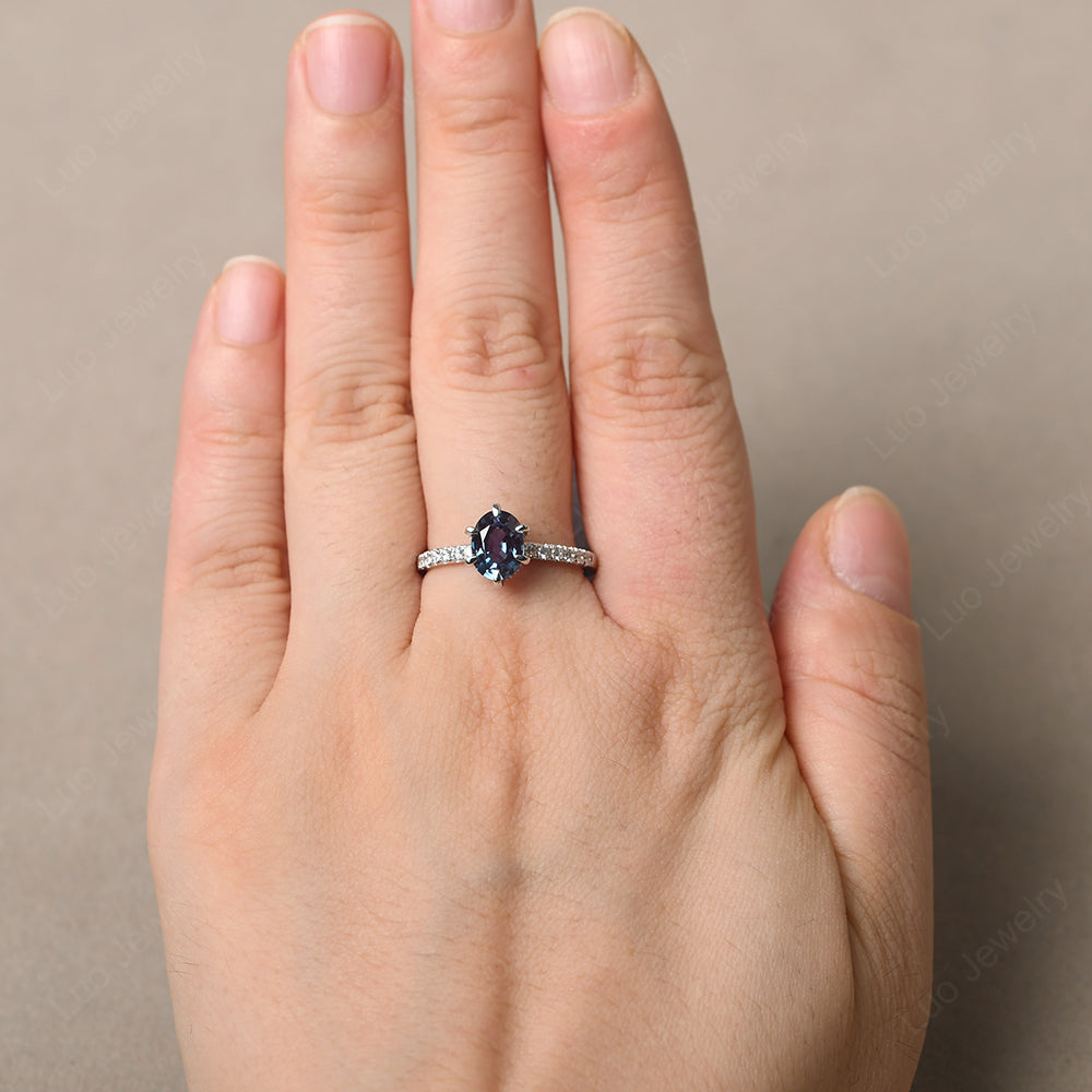 Alexandrite Hidden Halo Oval Engagement Ring - LUO Jewelry