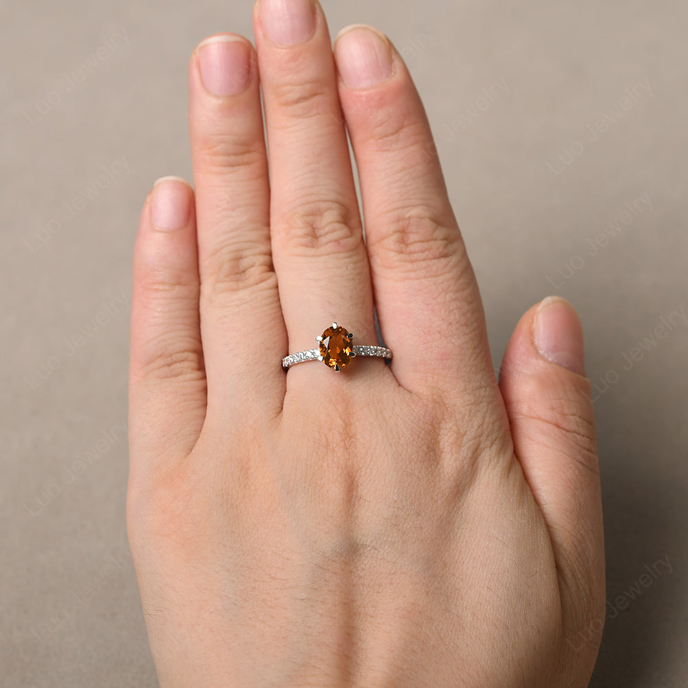 Citrine Hidden Halo Oval Engagement Ring - LUO Jewelry