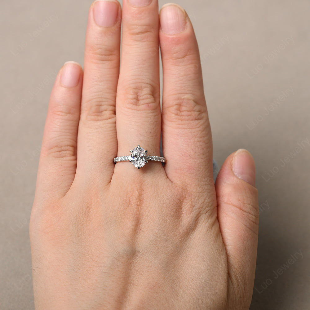 Cubic Zirconia Hidden Halo Oval Engagement Ring - LUO Jewelry