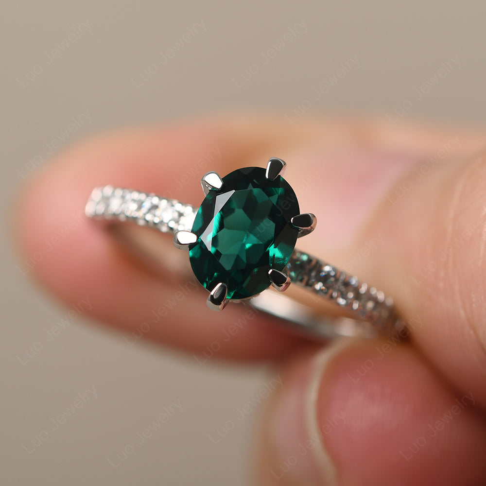 Emerald Hidden Halo Oval Engagement Ring - LUO Jewelry
