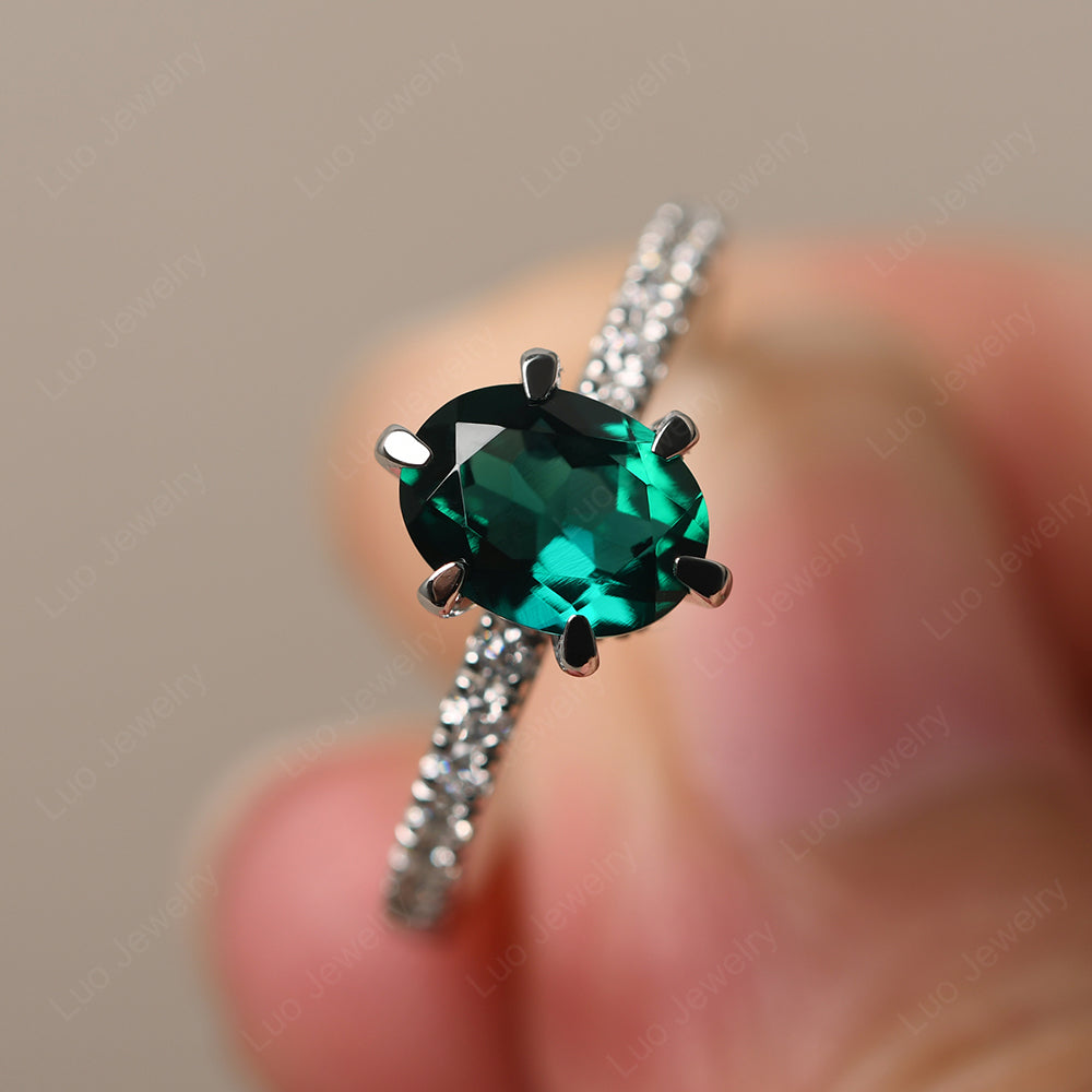 Emerald Hidden Halo Oval Engagement Ring - LUO Jewelry