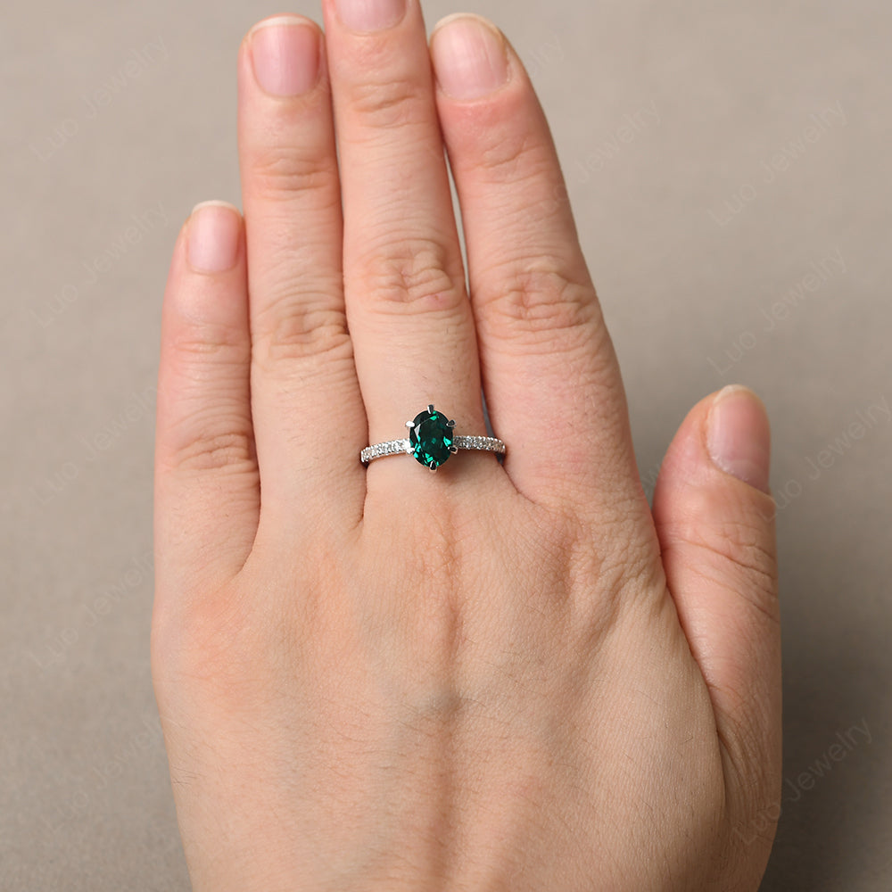 Emerald Hidden Halo Oval Engagement Ring - LUO Jewelry