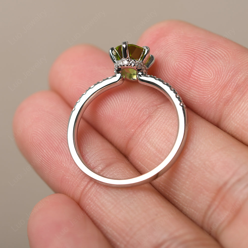 Peridot Hidden Halo Oval Engagement Ring - LUO Jewelry