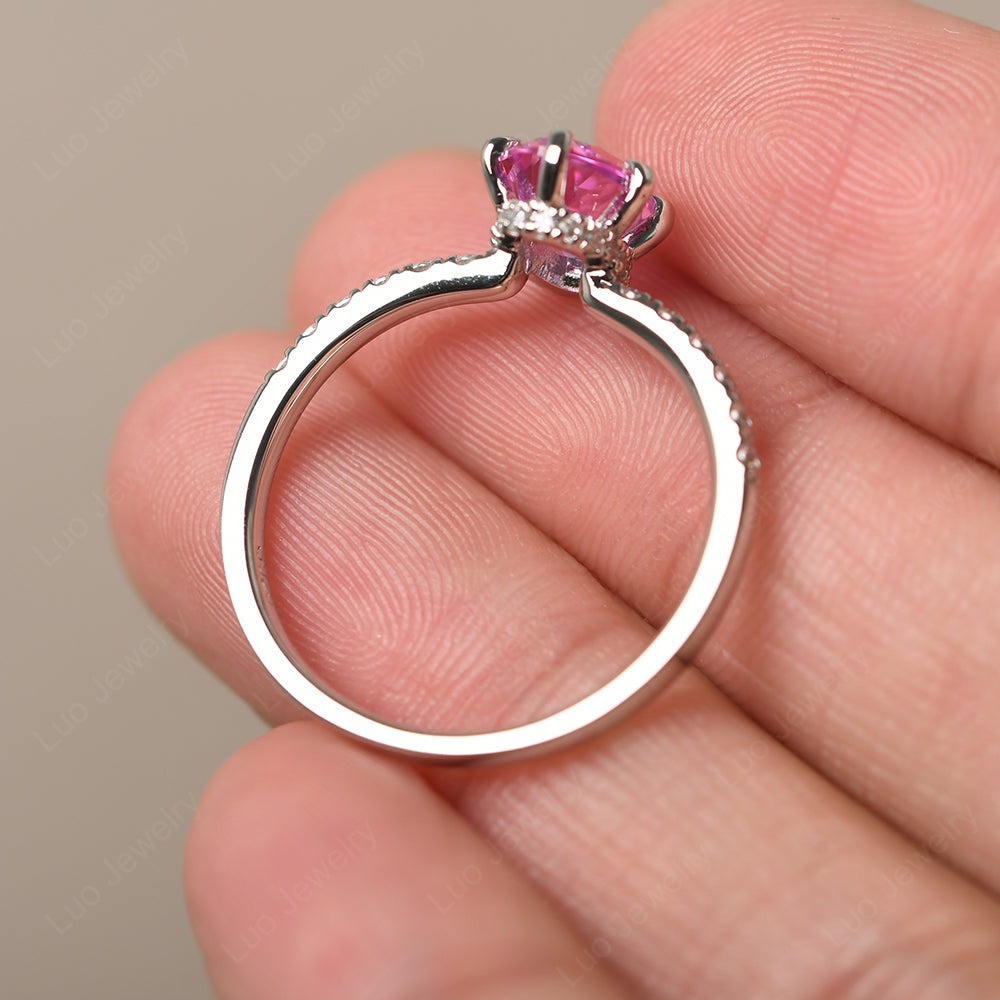 Pink Sapphire Hidden Halo Oval Engagement Ring - LUO Jewelry