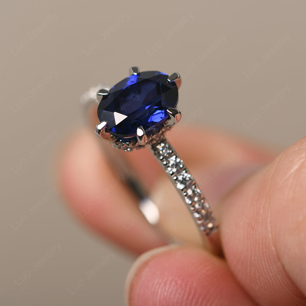 Sapphire Hidden Halo Oval Engagement Ring - LUO Jewelry