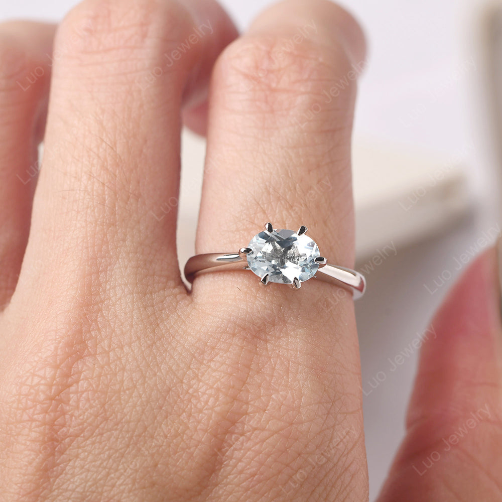 Aquamarine Horizontal Oval Engagement Ring - LUO Jewelry