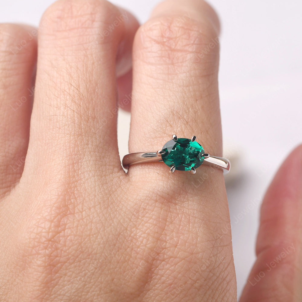 Emerald Horizontal Oval Engagement Ring - LUO Jewelry