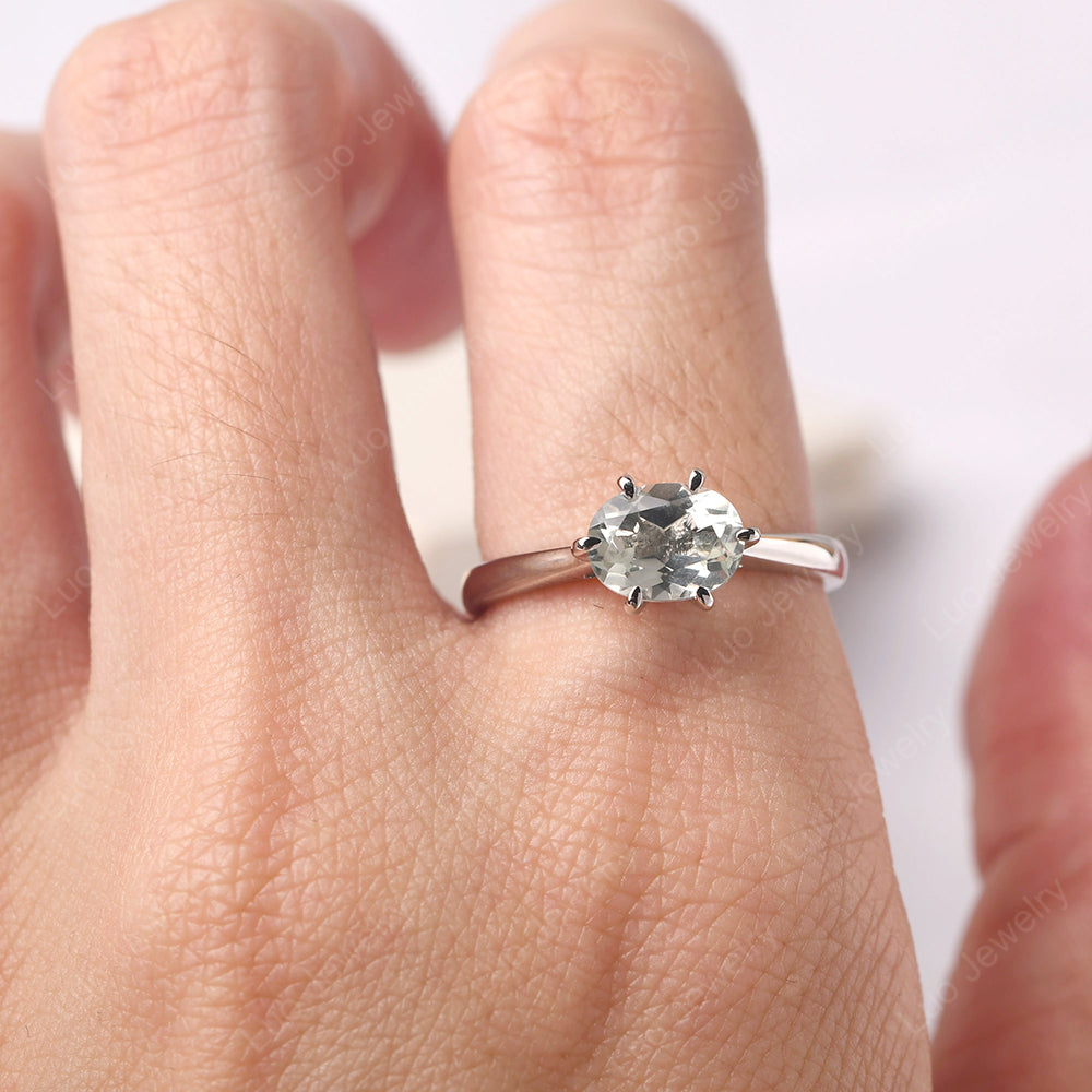 Green Amethyst Horizontal Oval Engagement Ring - LUO Jewelry