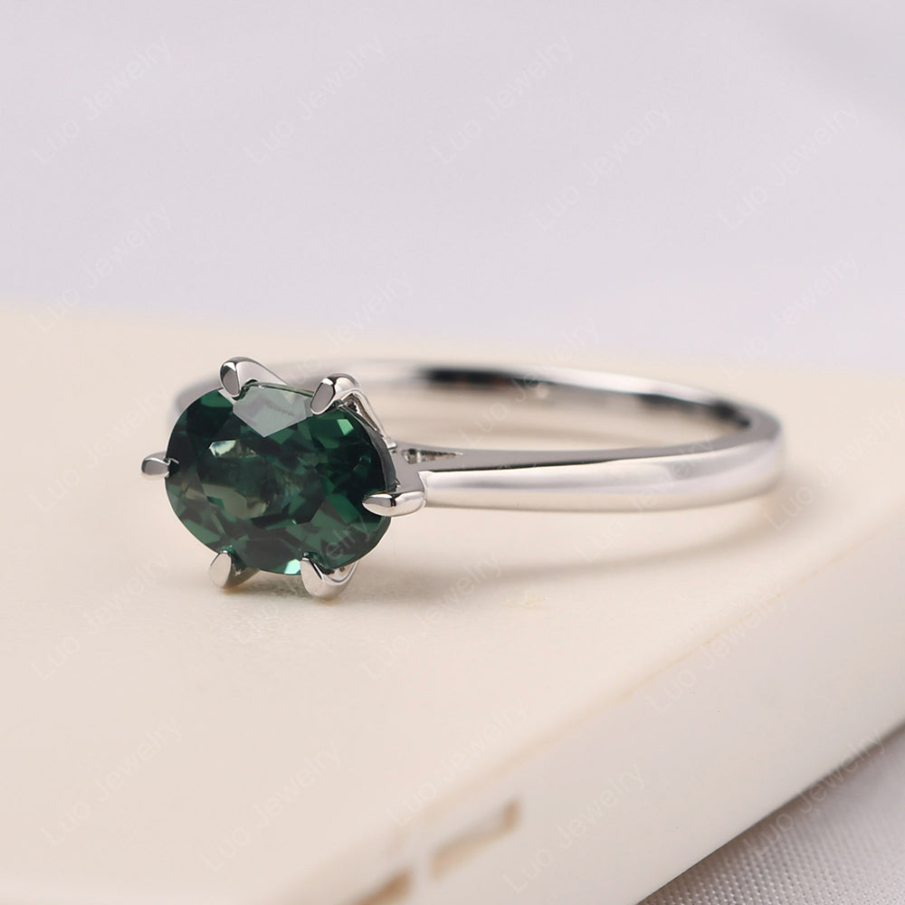 Green Sapphire Horizontal Oval Engagement Ring - LUO Jewelry