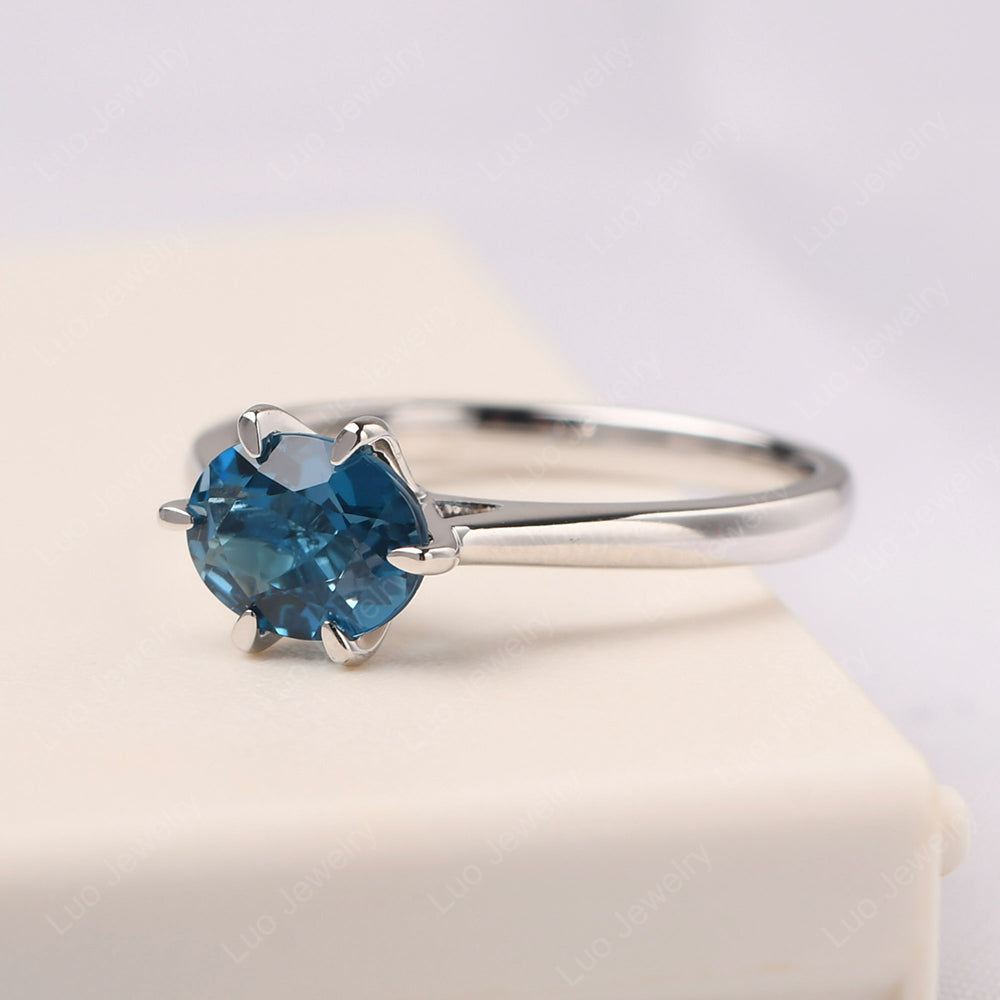 London Blue Topaz Horizontal Oval Engagement Ring - LUO Jewelry