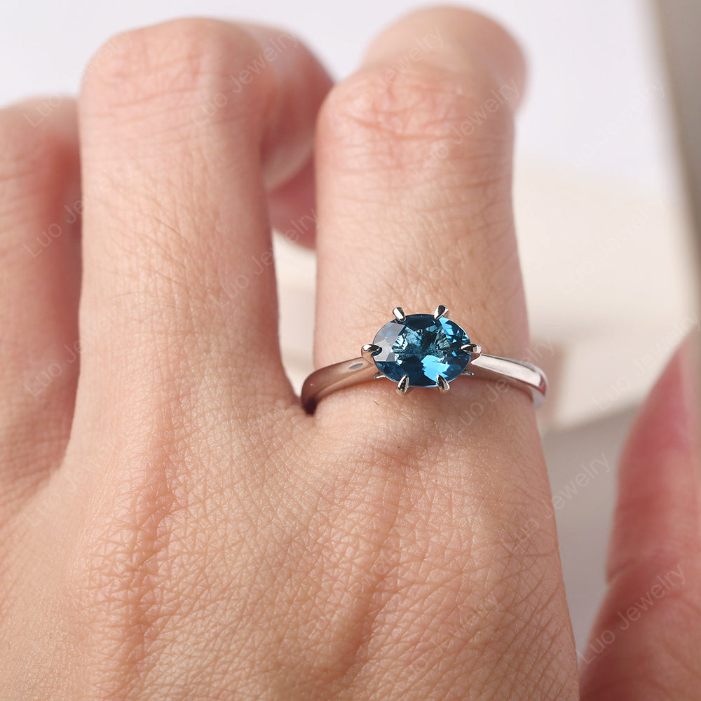 London Blue Topaz Horizontal Oval Engagement Ring - LUO Jewelry