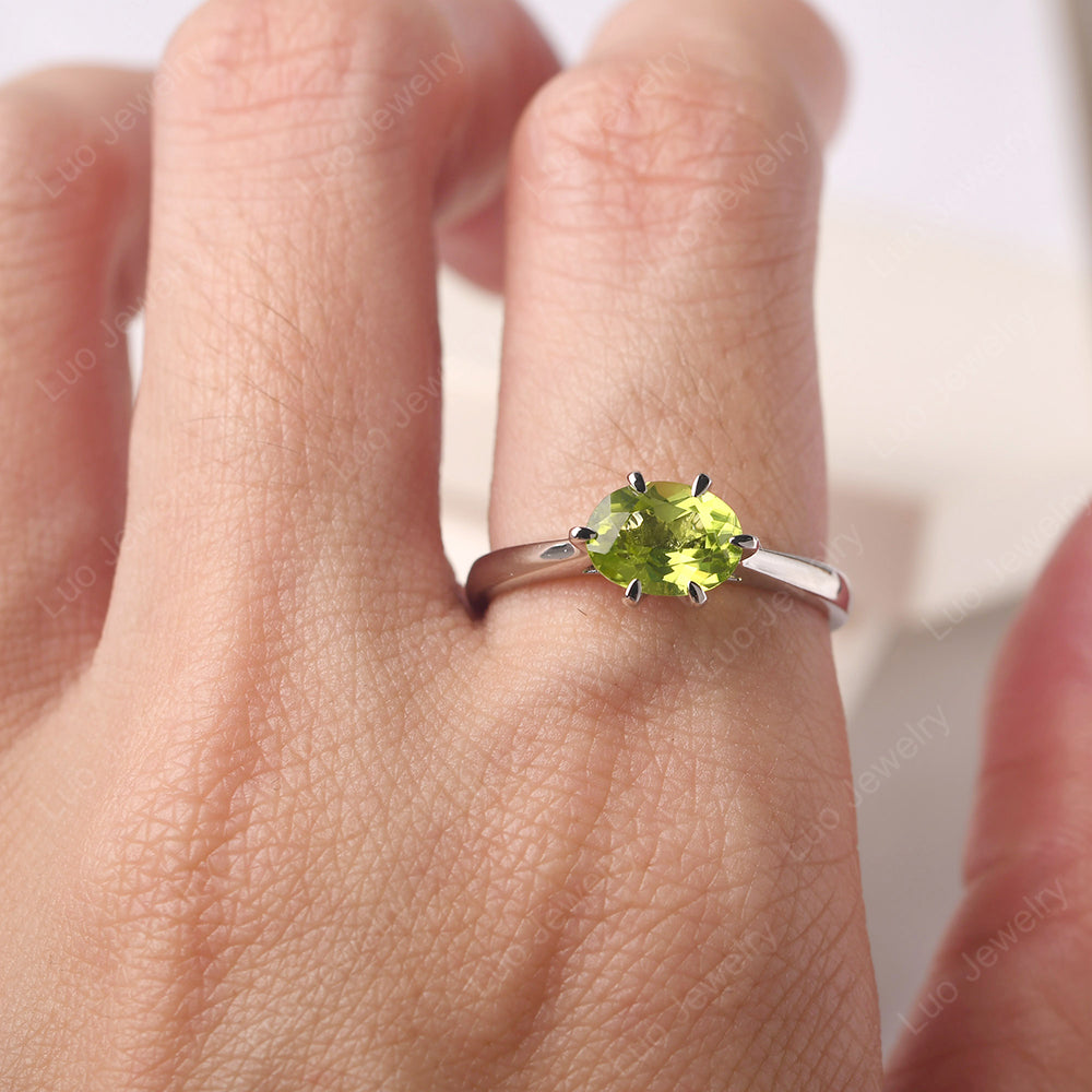 Peridot Horizontal Oval Engagement Ring - LUO Jewelry