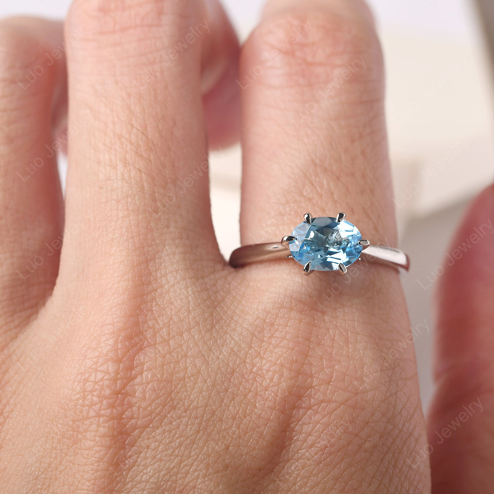 Swiss Blue Topaz Horizontal Oval Engagement Ring - LUO Jewelry