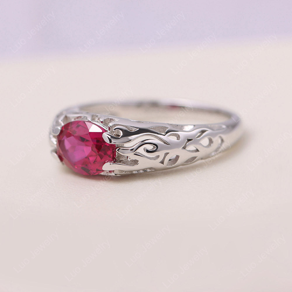 Oval Ruby East West Hollow Out Ring