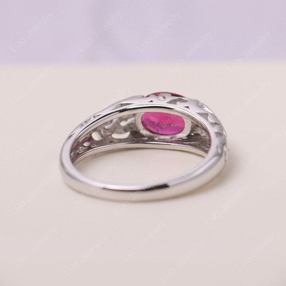 Oval Ruby East West Hollow Out Ring