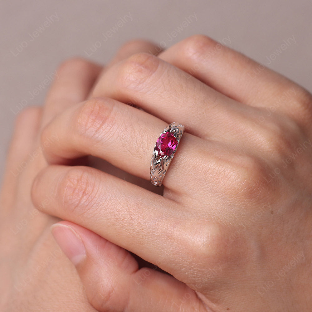 Oval Ruby East West Hollow Out Ring