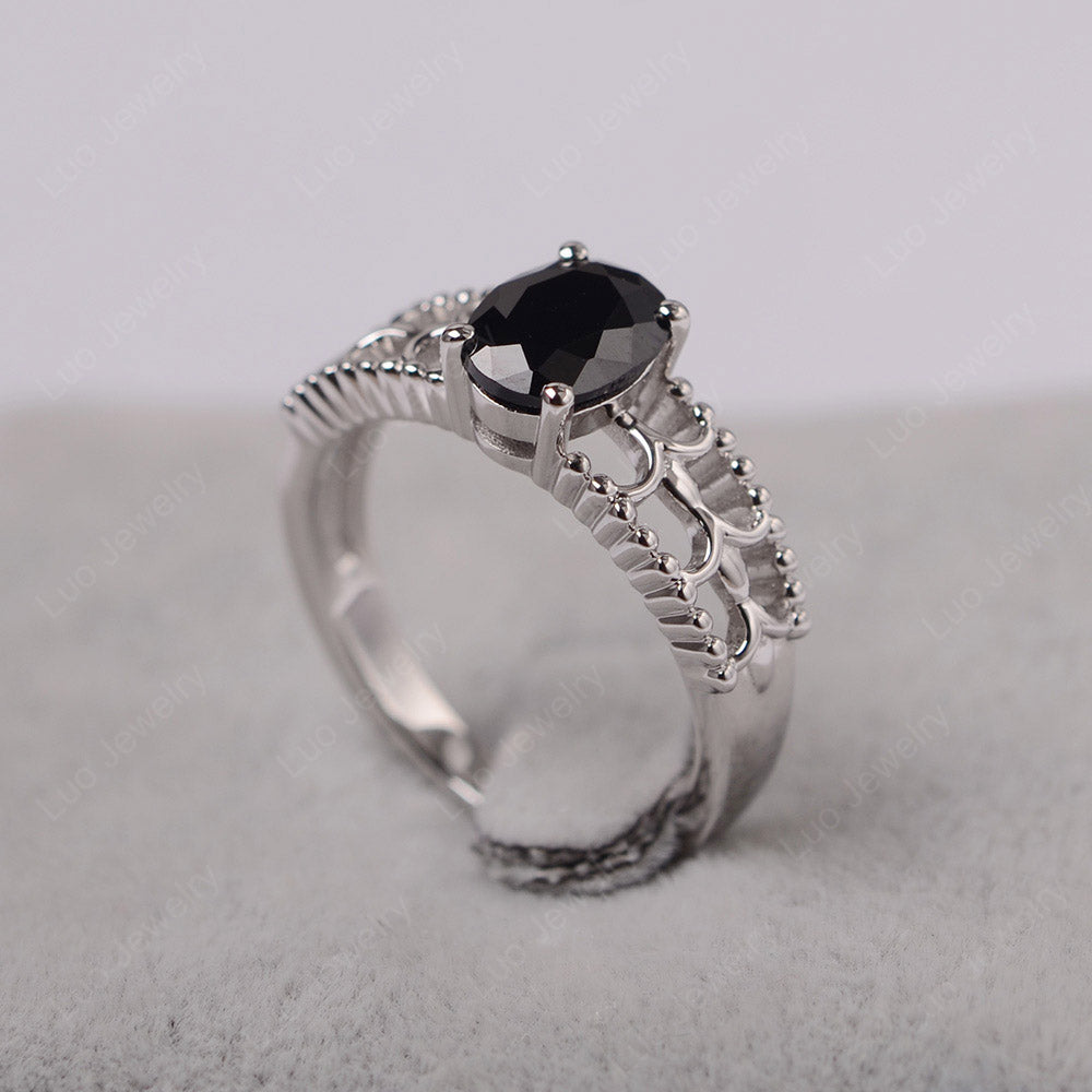 Oval Cut Black Spinel Vintage Solitaire Ring