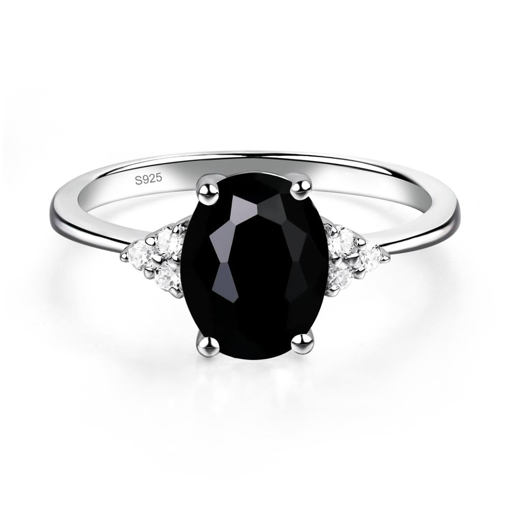 Simple Oval Cut Black Spinel Wedding Ring - LUO Jewelry #metal_sterling silver