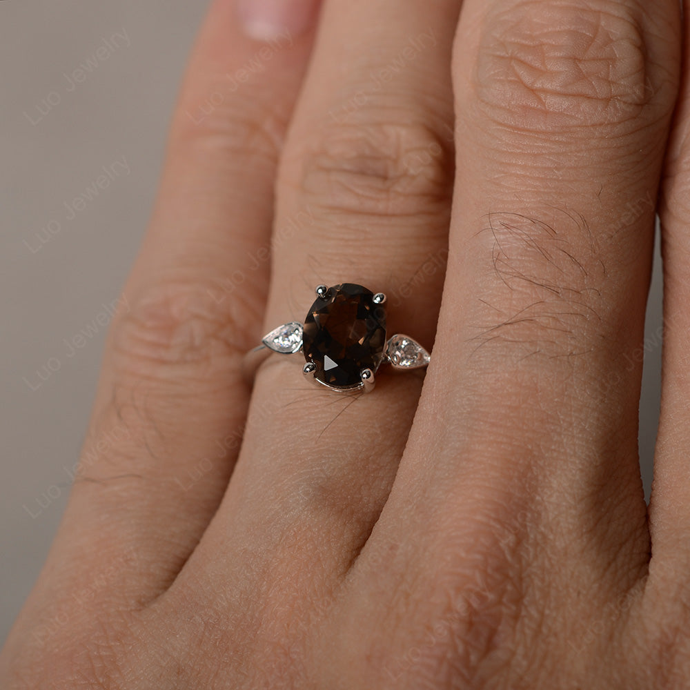 Oval Smoky Quartz Engagement Ring Rose Gold - LUO Jewelry