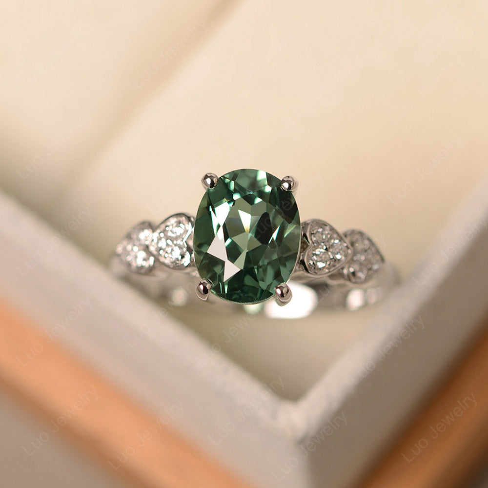 Oval Cut Green Sapphire Engagement Rose Gold Ring - LUO Jewelry